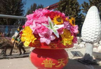 花籃鑄造觀賞型，露天雕塑，鋼結(jié)構(gòu)玫瑰花花籃雕塑訂做