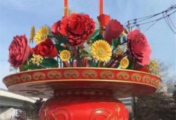 企業標志花籃雕塑預定，小區擺件，慶典花籃雕塑主題精品