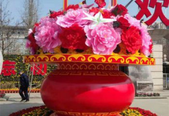 慶典花籃雕塑，商場(chǎng)美陳雕塑，花朵組合裝置雕塑