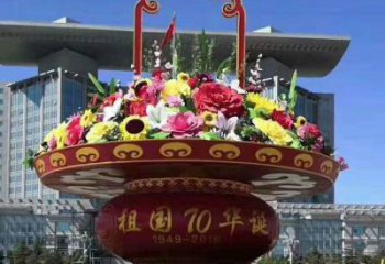 花籃雕塑造型點擊，中式工藝，金屬花籃雕塑供給