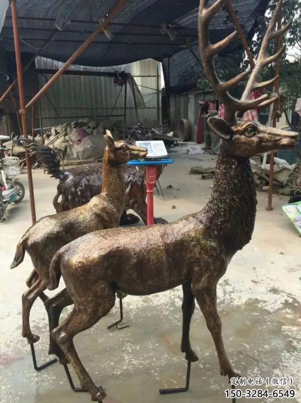 銅鹿雕塑，鑄銅動(dòng)物雕塑