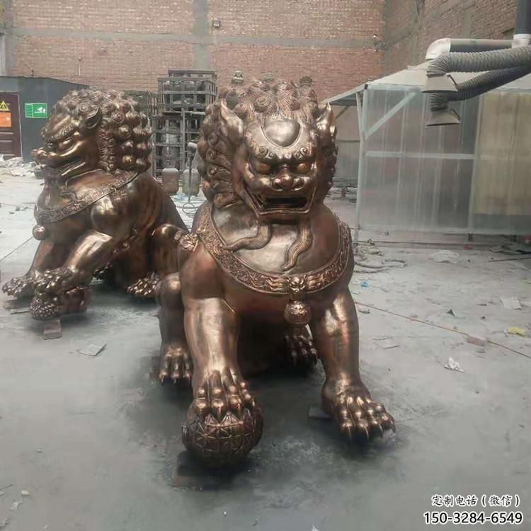紅銅獅子雕塑制造商，室外軟裝，景觀蹲獅雕塑承接