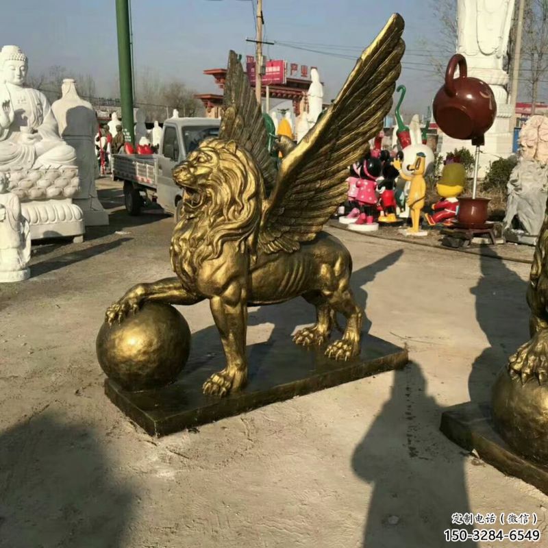 景觀獅子雕塑供求，抽象設(shè)計(jì)元素，仿銅飛獅雕塑觀賞型