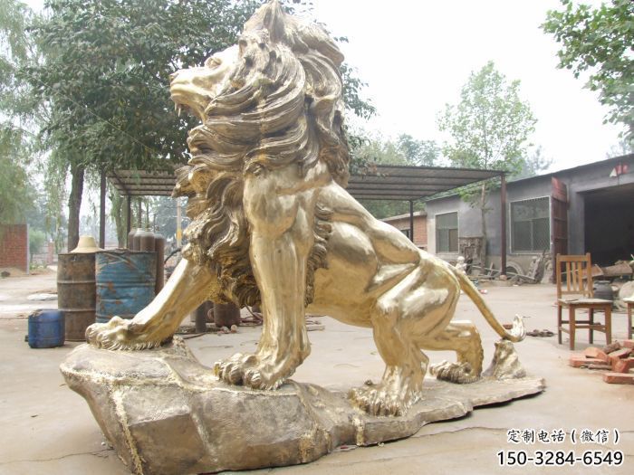 黃銅獅子雕塑預(yù)定，動物景觀擺件，走獅主題雕塑精品