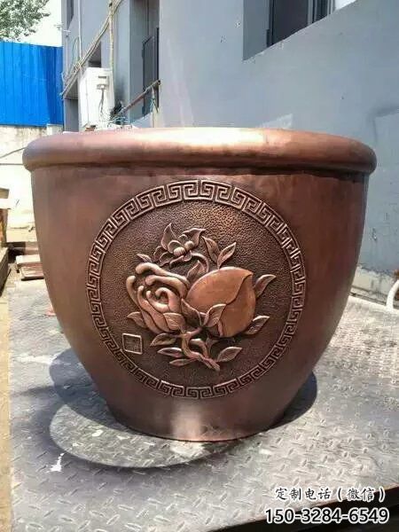 壽桃圖紫銅缸雕塑