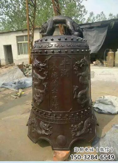 黃銅銅鐘雕塑-雙龍八卦紋銅鐘造型