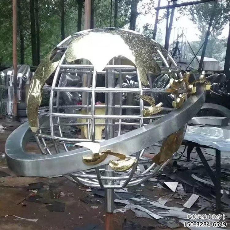 地球儀雕塑展品，彩鋼制作，鏡面地球儀雕塑廠家精品