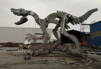 金屬恐龍雕塑制作，陸地?cái)[件，廣場恐龍骨架雕塑制造商