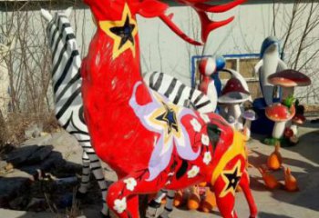 梅花鹿雕塑觀賞型，公園小品，玻璃鋼梅花鹿雕塑生產商