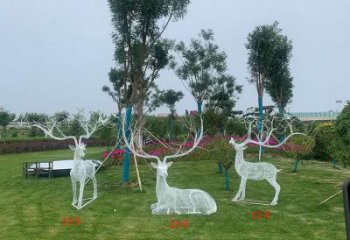 鏤空梅花鹿雕塑承接，編織工藝，燈光梅花鹿雕塑訂做