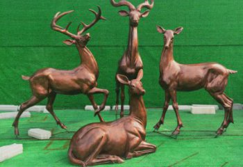 銅梅花鹿雕塑點(diǎn)擊，多彩藝術(shù)，梅花鹿銅雕塑訂做