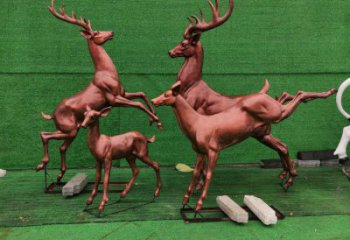 銅梅花鹿雕塑制作，公園小品，梅花鹿銅雕塑優選