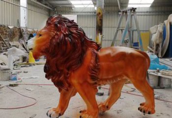 彩繪獅子雕塑，玻璃鋼走獅動(dòng)物雕塑