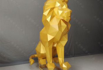 幾何獅子雕塑指用，景觀雕塑，藝術不銹鋼獅子雕塑點擊