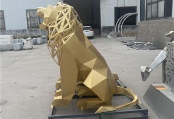 切面獅子雕塑精選，幾何烤漆不銹鋼獅子雕塑訂做