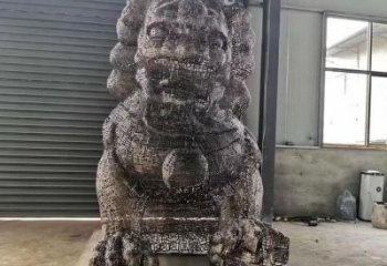 抽象獅子雕塑展品，鏤空工藝雕塑，不銹鋼獅子雕塑制作