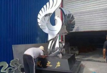 景觀鳳凰雕塑定做，小區擺件，鏡面不銹鋼鳳凰雕塑制作