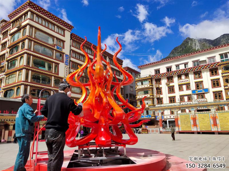 火苗雕塑廠家，美陳設計概念，不銹鋼火苗雕塑制造商