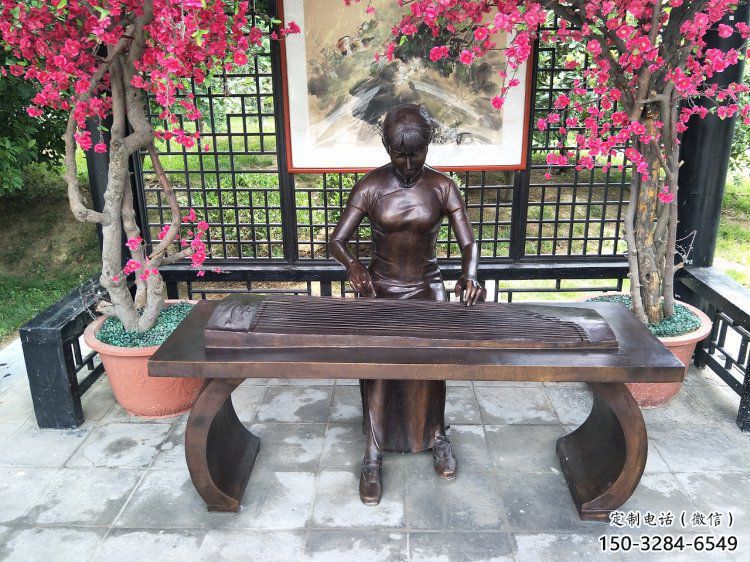 彈古箏雕塑廠家，景觀概念，民俗人物雕塑通用