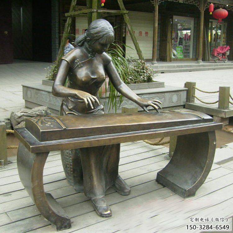 彈古箏雕塑通用，戶外雕塑，戶外民俗人物雕塑擺放