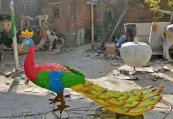 中式彩繪孔雀雕塑定價(jià)，街頭雕塑，仿真孔雀雕塑制作廠家