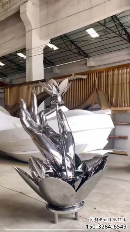 手拈花雕塑生產，白鋼構件，不銹鋼手拈花雕塑通用