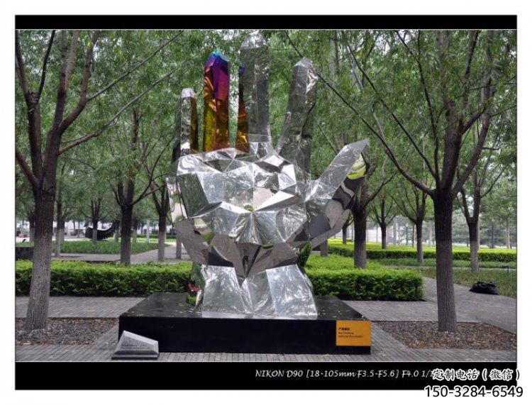 鏡面手掌雕塑點擊，陸地擺件，不銹鋼手掌雕塑預定