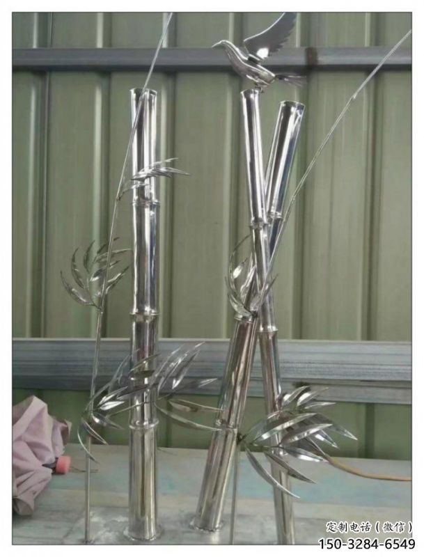 竹葉雕塑制造，中式工藝，不銹鋼鏡面竹葉雕塑制造