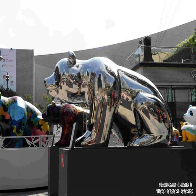 廣場熊貓雕塑供求，露天雕塑，鏡面不銹鋼熊貓雕塑標準