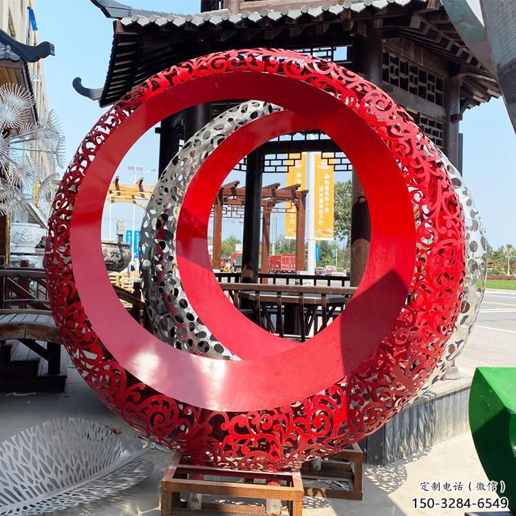 雙環(huán)雕塑精品，白鋼構件，別墅不銹鋼雙環(huán)雕塑供求