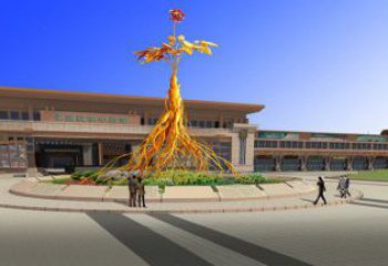人參雕塑定做，小區(qū)雕塑，彩色人參樹雕塑制造商
