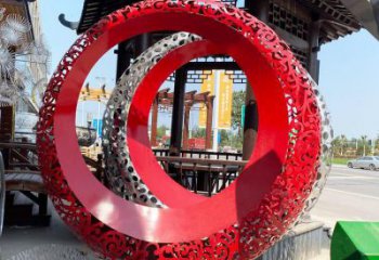 雙環雕塑生產，鏤空烤漆工藝，不銹鋼雙環雕塑制作
