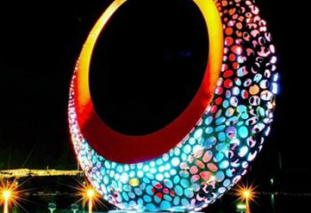 燈光圓環雕塑廠，鏤空原理設計，不銹鋼圓環雕塑生產商