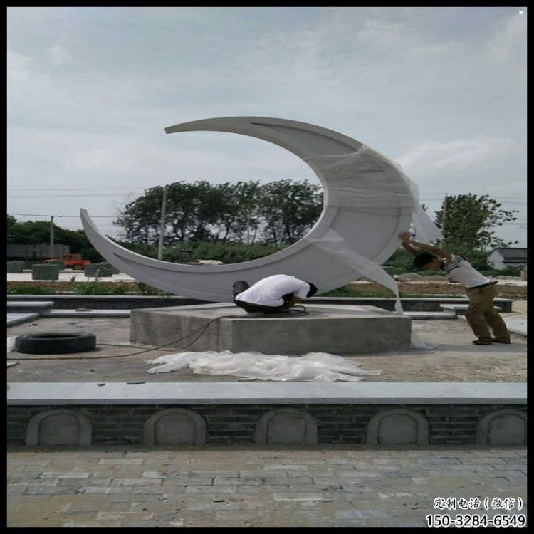 月亮船雕塑制造商，城區(qū)小品，不銹鋼月亮船雕塑制作