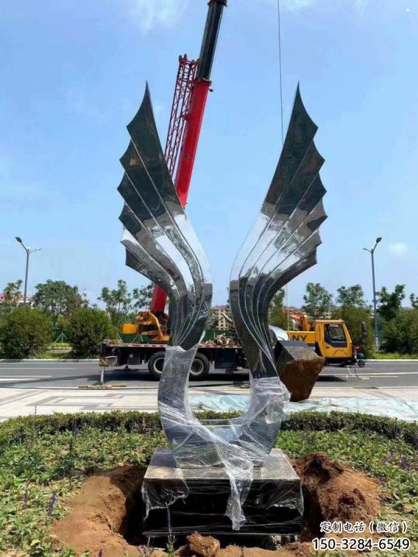 園林鳳尾雕塑，噴漆景觀雕塑，網格形式