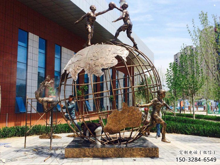 安慶地球儀雕塑選定，拉絲工藝，地球儀人物雕塑預定
