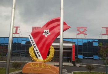 街道國旗雕塑，鍛造景觀雕塑，古銅效果