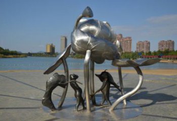 深圳蓮蓬嬉戲雕塑，城市植物景觀(guān)雕塑，不銹鋼鏡面效果