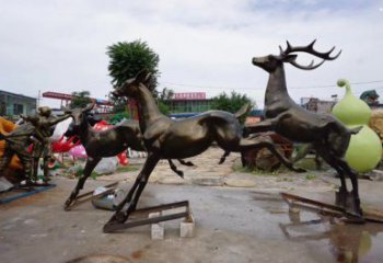 江門戶外小鹿批發(fā)，動物雕塑，梅花鹿銅雕塑供求