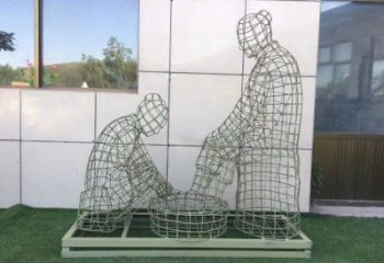 大慶鏤空洗腳雕塑制作，園林裝飾，鐵藝孝道人物雕塑