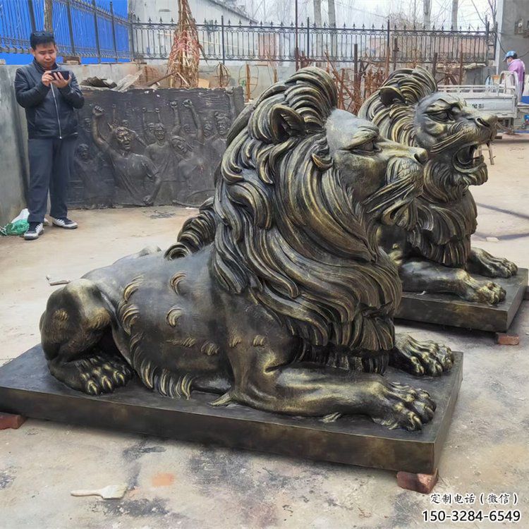湘潭大型趴獅雕塑，仿銅動物雕塑，玻璃鋼獅子雕塑制作