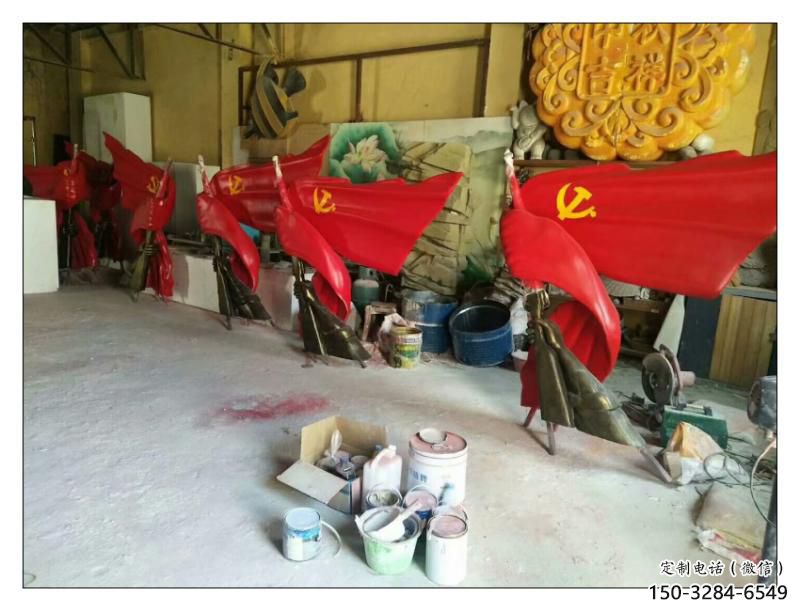 無錫園林國旗雕塑，噴漆黨建雕塑，烤漆形式