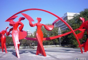 晉源扭秧歌雕塑，民俗舞蹈雕塑，不銹鋼抽象音樂人雕塑