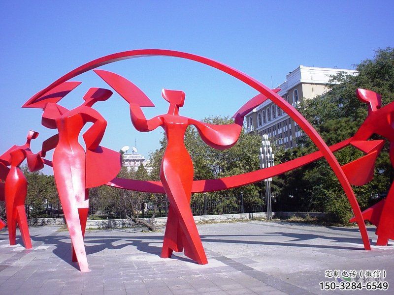 樂山扭秧歌雕塑，民俗舞蹈雕塑，不銹鋼抽象音樂人雕塑