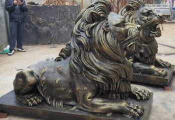 克拉瑪依大型趴獅雕塑，仿銅動物雕塑，玻璃鋼獅子雕塑制作