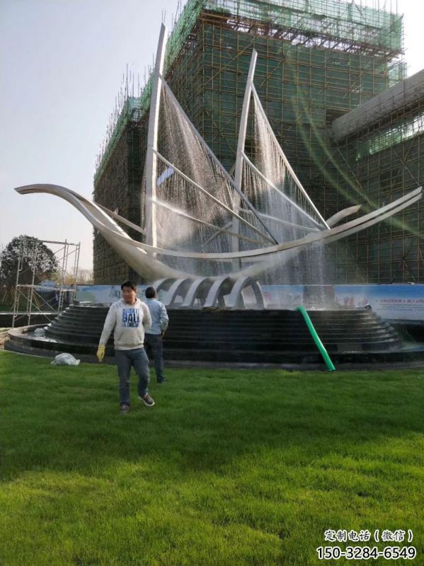 北碚帆船噴泉雕塑，水景水秀組合，旱地帆船噴泉雕塑廠家